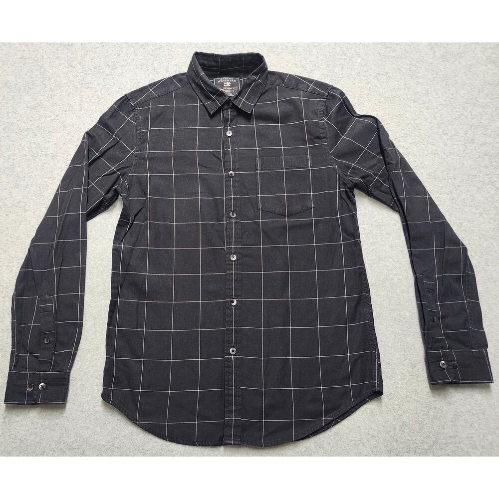Cactus Menswear Slim Fit Windowpane Button Shirt Medium Black